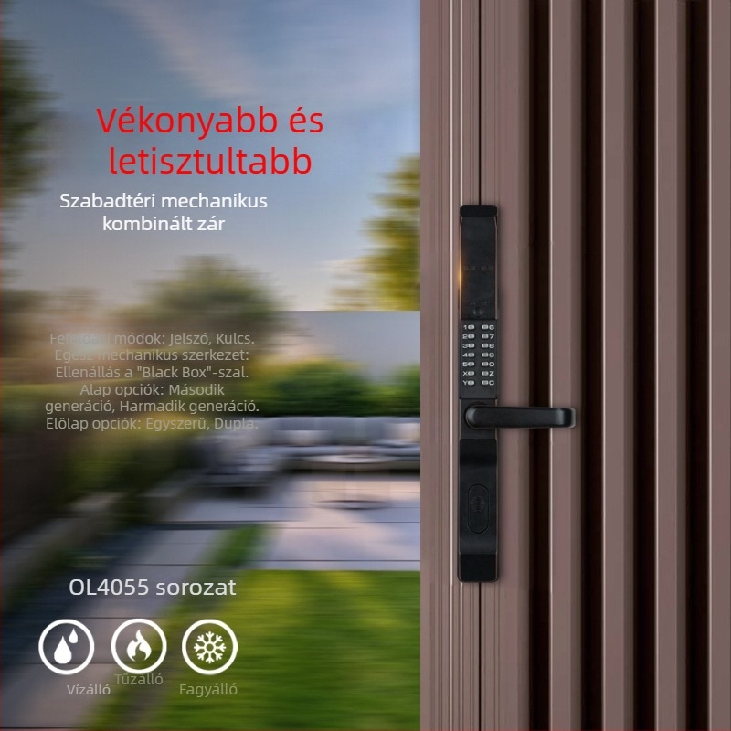 Villa előkert kapu – kétoldalas mechanikus jelszavas zár, OL4055, cinkötvözet, mechanikus típus, 80×80 rúd vastagság, biztonsági ajtókhoz.
