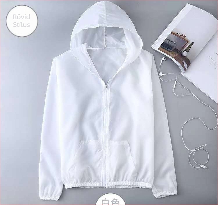 Női kapucnis napvédő kabát, poliészter anyag, lélegző, gyorsan száradó, UV-védelmet nyújt