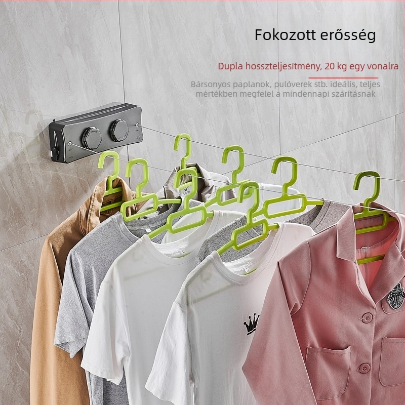 Fúrás nélküli, behajtható ruhaszárító falra szerelhető, láthatatlan belső használatra – ABS + alumíniumötvözet + acéldrót