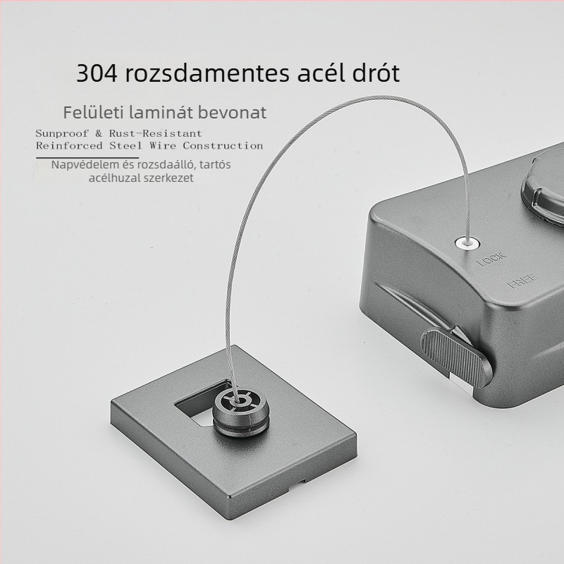 Fúrás nélküli, behajtható ruhaszárító falra szerelhető, láthatatlan belső használatra – ABS + alumíniumötvözet + acéldrót