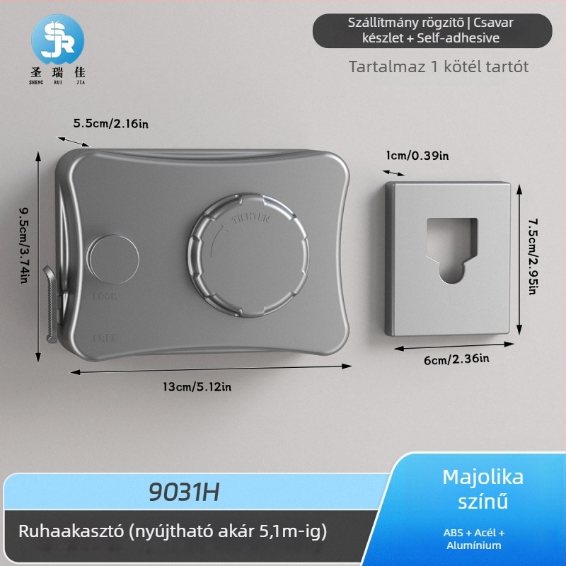 Fúrás nélküli, behajtható ruhaszárító falra szerelhető, láthatatlan belső használatra – ABS + alumíniumötvözet + acéldrót