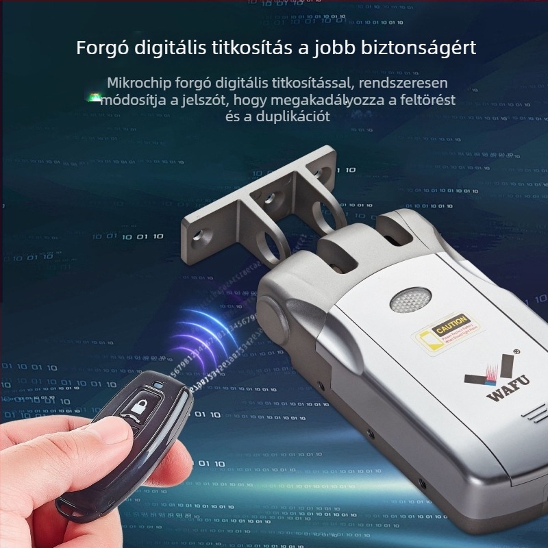 WAFU WF-019 elektronikus zár vezeték nélküli távirányítással; test cink ötvözetből; otthoni használatra; alkalmas biztonsági, tűzvédelmi ajtókra, fa, üveg és alumínium ajtókra