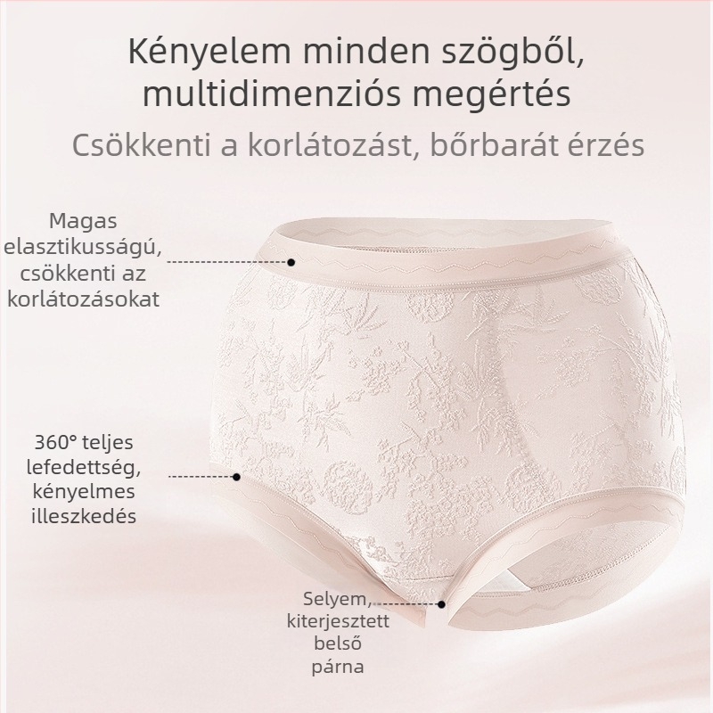 Női csipkés magas derekú alsónemű, lélegző és antibakteriális; anyag 80–90% nylon; része 90–95% viszkóz; mintázat: törött virágok