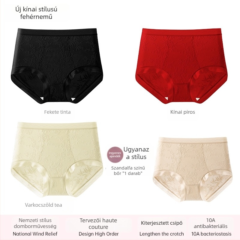 Női csipkés magas derekú alsónemű, lélegző és antibakteriális; anyag 80–90% nylon; része 90–95% viszkóz; mintázat: törött virágok