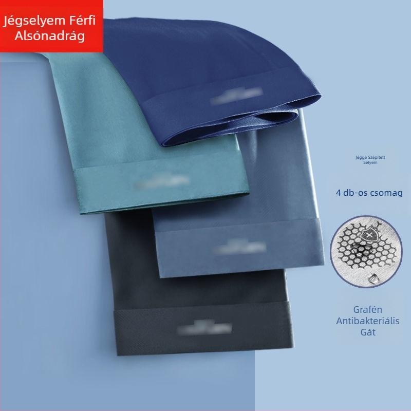 Férfi jégselyem grafén antibakteriális, gyorsan száradó és lélegző boxeralsónadrág, kötött poliészter anyag, középmagas derekú