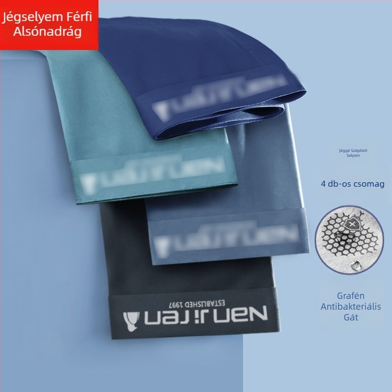 Férfi jégselyem grafén antibakteriális, gyorsan száradó és lélegző boxeralsónadrág, kötött poliészter anyag, középmagas derekú