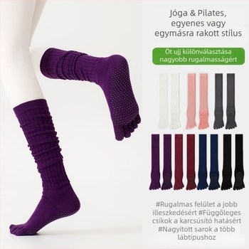 Ötujjú jóga zokni, pamutból, csúszásmentes, varrat nélküli ujjak