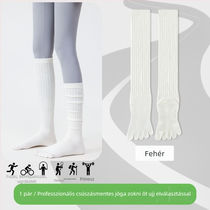 Ötujjú jóga zokni, pamutból, csúszásmentes, varrat nélküli ujjak
