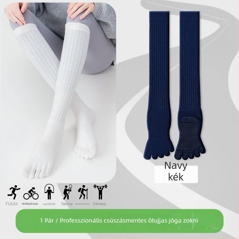 Ötujjú jóga zokni, pamutból, csúszásmentes, varrat nélküli ujjak