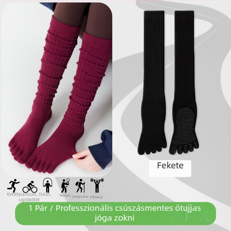Ötujjú jóga zokni, pamutból, csúszásmentes, varrat nélküli ujjak