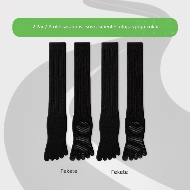 Ötujjú jóga zokni, pamutból, csúszásmentes, varrat nélküli ujjak