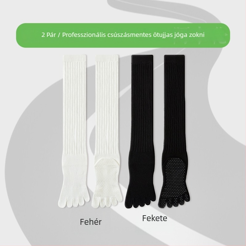 Ötujjú jóga zokni, pamutból, csúszásmentes, varrat nélküli ujjak