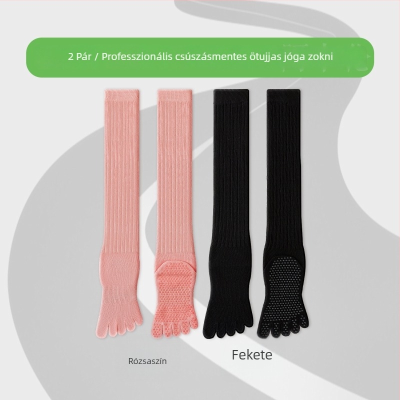 Ötujjú jóga zokni, pamutból, csúszásmentes, varrat nélküli ujjak