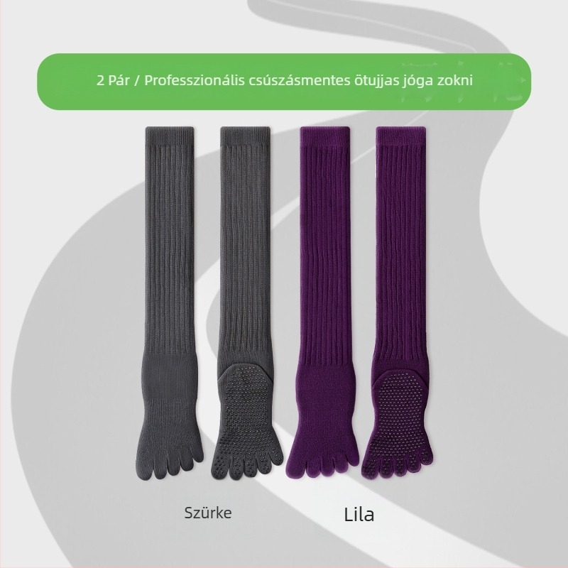 Ötujjú jóga zokni, pamutból, csúszásmentes, varrat nélküli ujjak