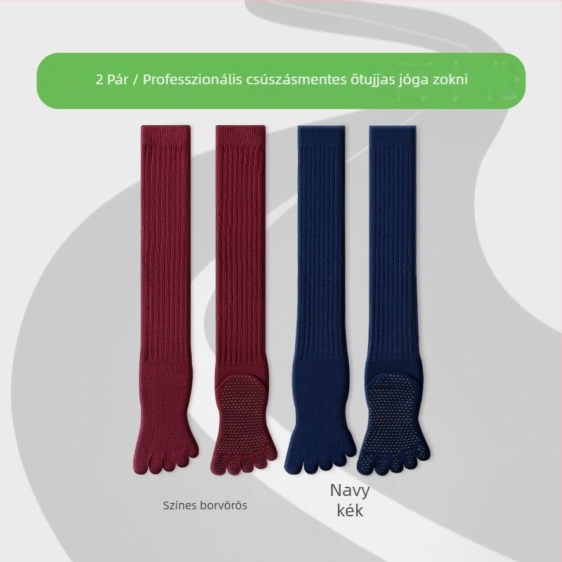 Ötujjú jóga zokni, pamutból, csúszásmentes, varrat nélküli ujjak