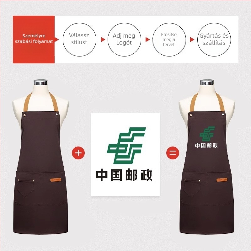 Ujjatlan kötény cateringhez, foltálló, 100% pamut, koreai stílus, felnőtteknek