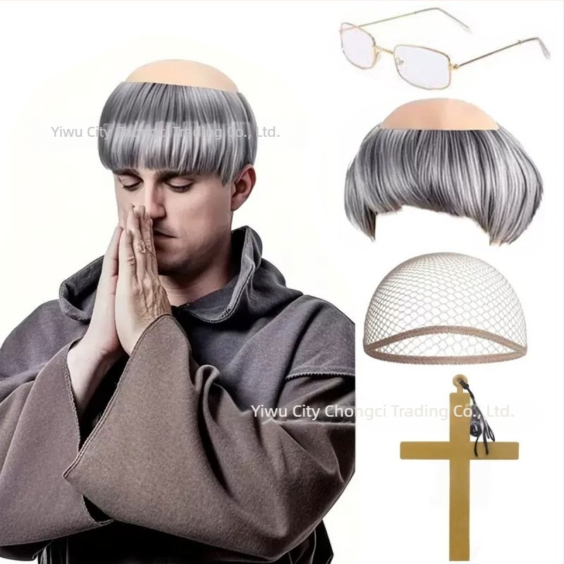 Monk paróka cosplay-hoz, rövid haj, selyemszálak, festhető és permálható