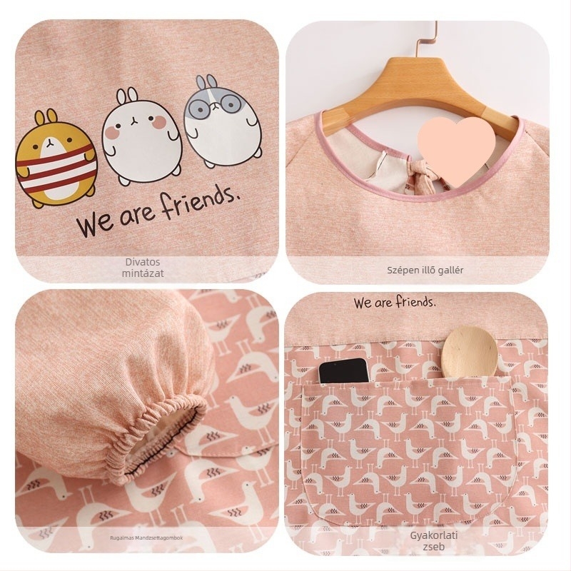 Ujjakkal ellátott kötény, vászon, koreai stílus, foltálló