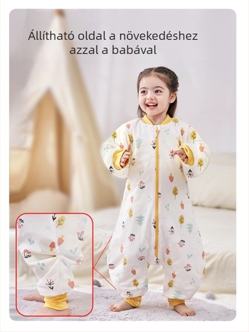 Babáknak és kisgyerekeknek készült hálózsák ujjak nélkül, vastag töltet poliészter és szója rost, belső és külső pamut, antibakteriális, fém cipzár, őszi-téli használatra