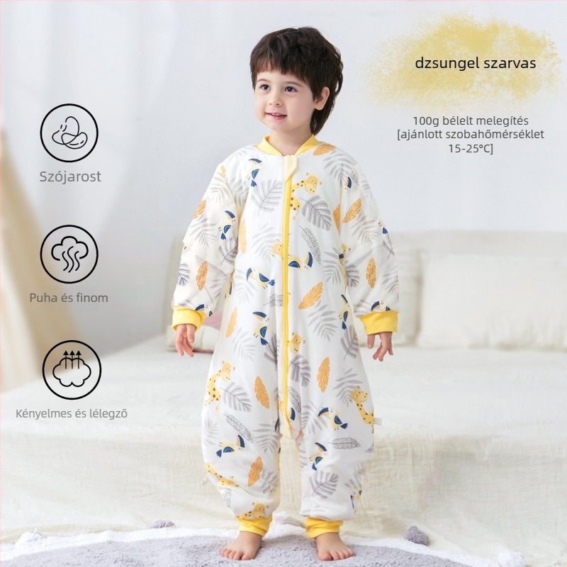 Babáknak és kisgyerekeknek készült hálózsák ujjak nélkül, vastag töltet poliészter és szója rost, belső és külső pamut, antibakteriális, fém cipzár, őszi-téli használatra