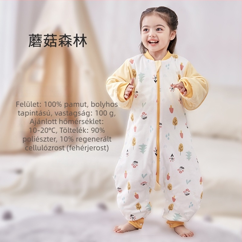 Babáknak és kisgyerekeknek készült hálózsák ujjak nélkül, vastag töltet poliészter és szója rost, belső és külső pamut, antibakteriális, fém cipzár, őszi-téli használatra