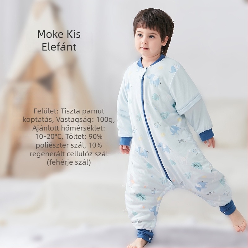 Babáknak és kisgyerekeknek készült hálózsák ujjak nélkül, vastag töltet poliészter és szója rost, belső és külső pamut, antibakteriális, fém cipzár, őszi-téli használatra