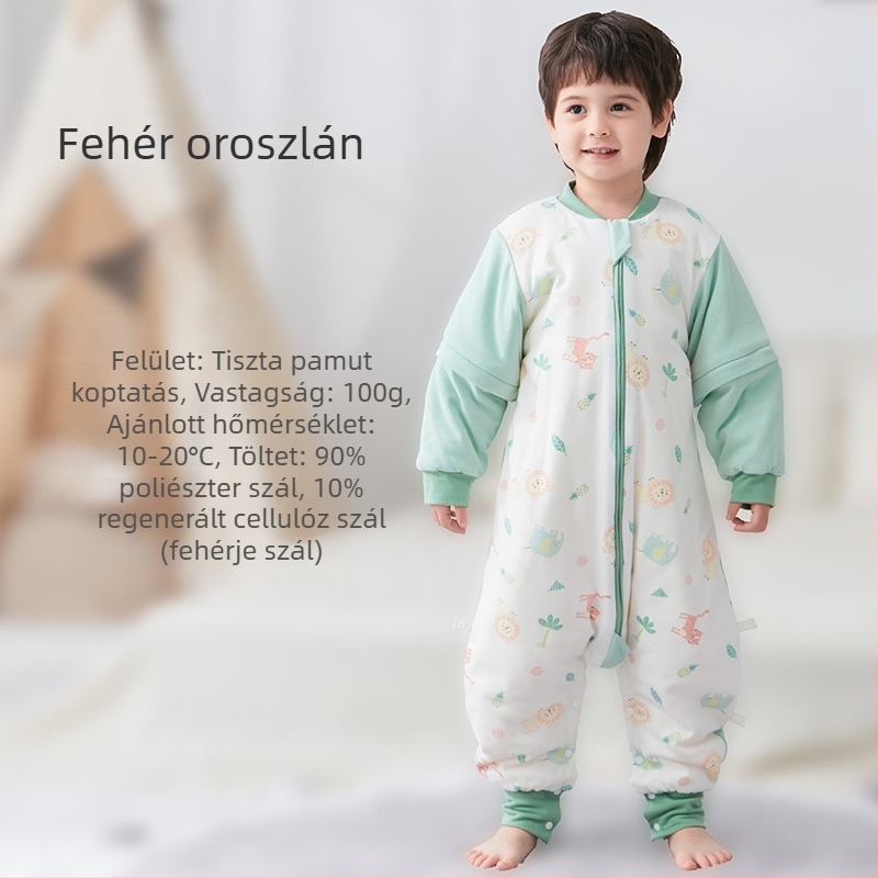 Babáknak és kisgyerekeknek készült hálózsák ujjak nélkül, vastag töltet poliészter és szója rost, belső és külső pamut, antibakteriális, fém cipzár, őszi-téli használatra