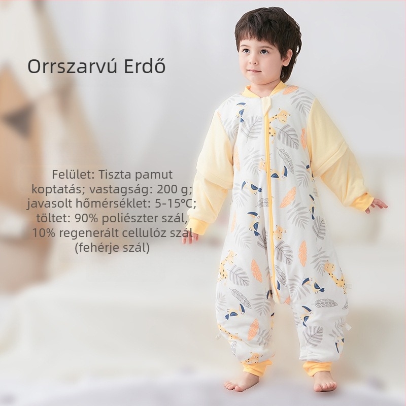 Babáknak és kisgyerekeknek készült hálózsák ujjak nélkül, vastag töltet poliészter és szója rost, belső és külső pamut, antibakteriális, fém cipzár, őszi-téli használatra