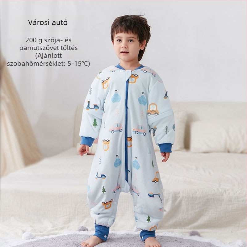 Babáknak és kisgyerekeknek készült hálózsák ujjak nélkül, vastag töltet poliészter és szója rost, belső és külső pamut, antibakteriális, fém cipzár, őszi-téli használatra