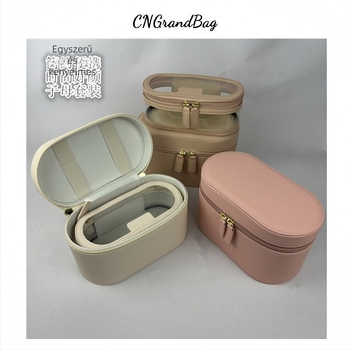 Nagy kapacitású átlátszó sminktáska, utazáshoz ideális, multifunkcionális (PU anyag, vízálló, antibakteriális, száraz-nedves elválasztás, cipzár)