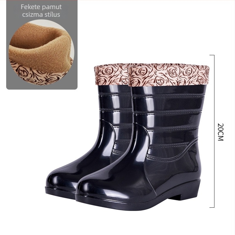 Női PVC esőcsizma – alacsony cső, alacsony sarka 1–3 cm, egész évben, mindennapi stílus.