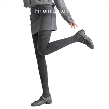 Női fleece belsővel ellátott vastag csíkos leggings, magas rugalmasság, háromnegyedes hossz, egyrészes harisnyanadrág
