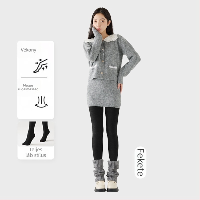 Női fleece belsővel ellátott vastag csíkos leggings, magas rugalmasság, háromnegyedes hossz, egyrészes harisnyanadrág