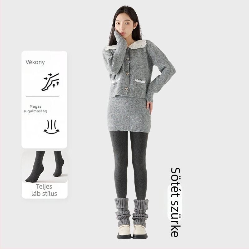 Női fleece belsővel ellátott vastag csíkos leggings, magas rugalmasság, háromnegyedes hossz, egyrészes harisnyanadrág