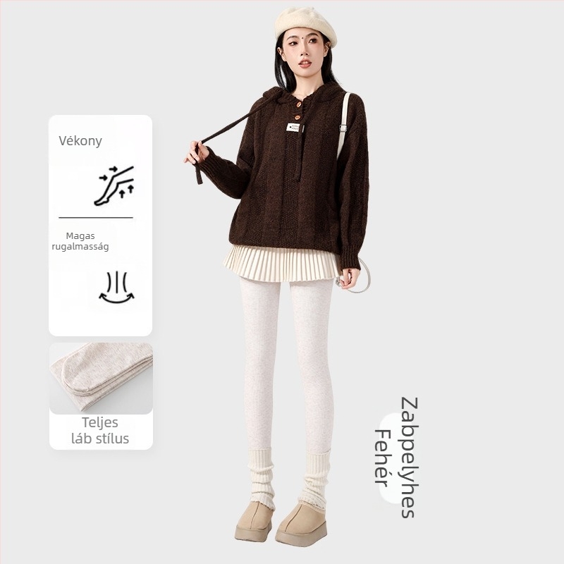 Női fleece belsővel ellátott vastag csíkos leggings, magas rugalmasság, háromnegyedes hossz, egyrészes harisnyanadrág