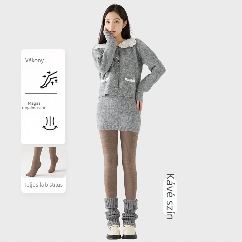 Női fleece belsővel ellátott vastag csíkos leggings, magas rugalmasság, háromnegyedes hossz, egyrészes harisnyanadrág