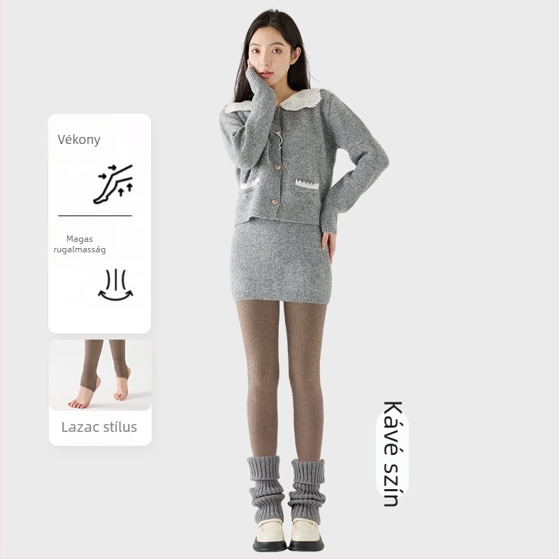 Női fleece belsővel ellátott vastag csíkos leggings, magas rugalmasság, háromnegyedes hossz, egyrészes harisnyanadrág