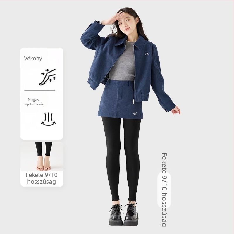 Női fleece belsővel ellátott vastag csíkos leggings, magas rugalmasság, háromnegyedes hossz, egyrészes harisnyanadrág