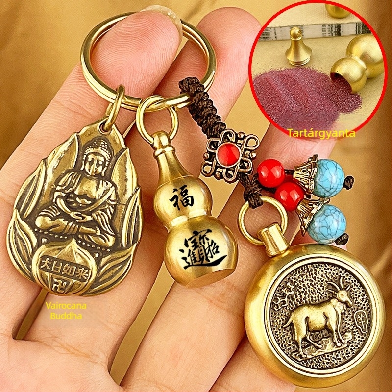 Fém kulcstartó medál Zodiákus motívumokkal és nyolc védő Buddhával