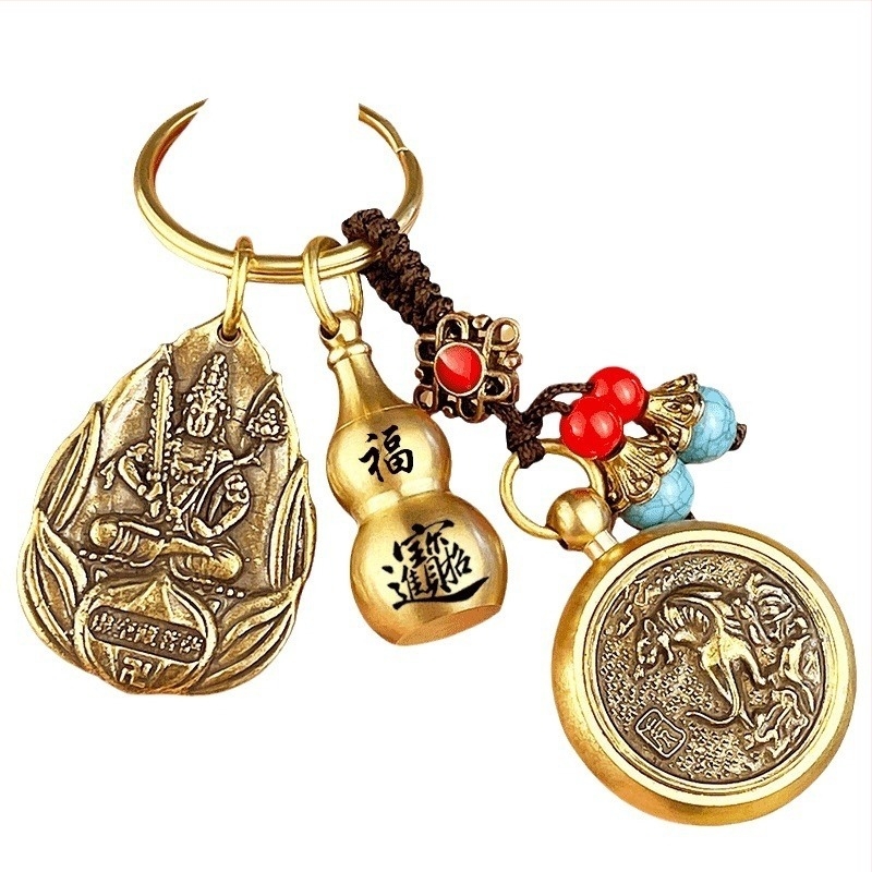 Fém kulcstartó medál Zodiákus motívumokkal és nyolc védő Buddhával