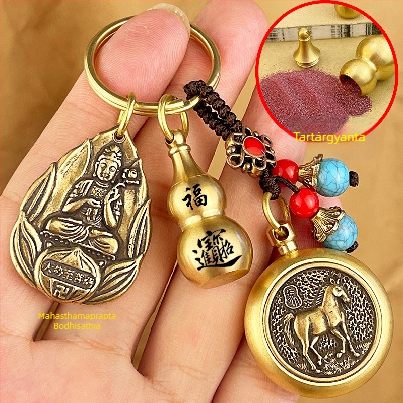 Fém kulcstartó medál Zodiákus motívumokkal és nyolc védő Buddhával
