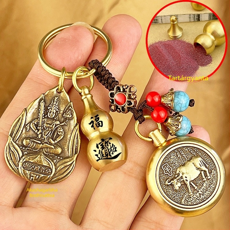 Fém kulcstartó medál Zodiákus motívumokkal és nyolc védő Buddhával