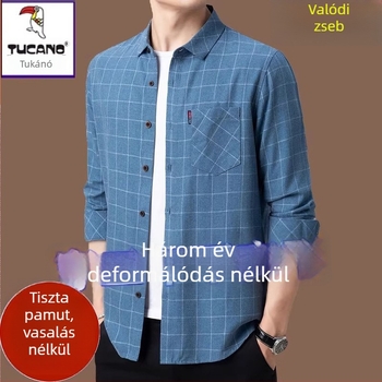 Lenvászon ing, 96% len, kockás mintázat, hosszú ujjú, laza szabás