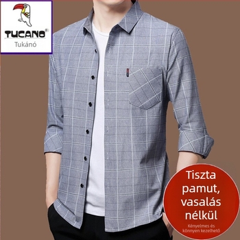 Lenvászon ing, 96% len, kockás mintázat, hosszú ujjú, laza szabás