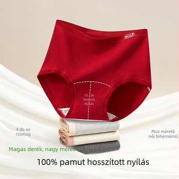 Női pamut alsónemű antibakteriális hosszított ágyékrésszel, magas derekú, egyszínű