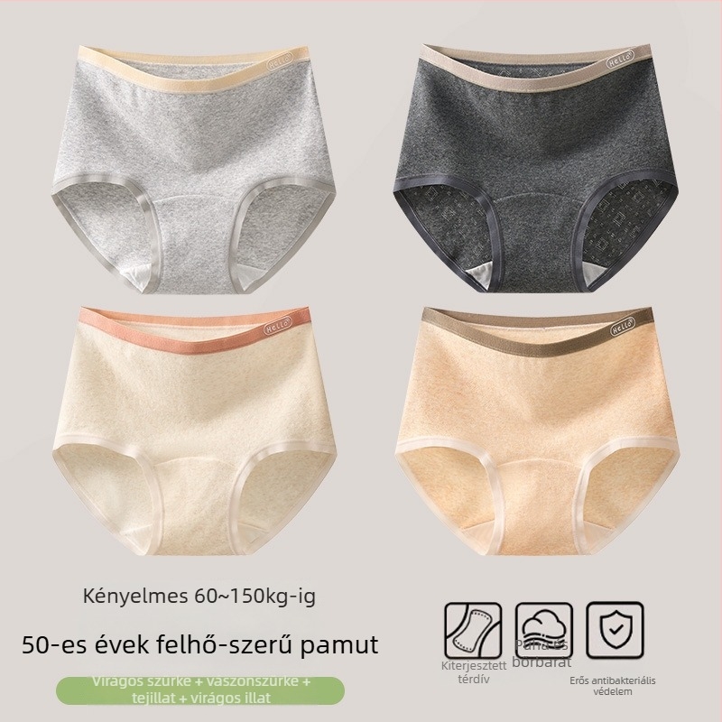 Női pamut alsónemű antibakteriális hosszított ágyékrésszel, magas derekú, egyszínű