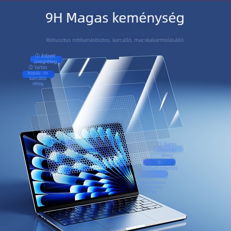 Edzett képernyővédő fólia MacBook Pro/Airhez — gépi megmunkálás, OEM feldolgozás, tömege kb. 50 g