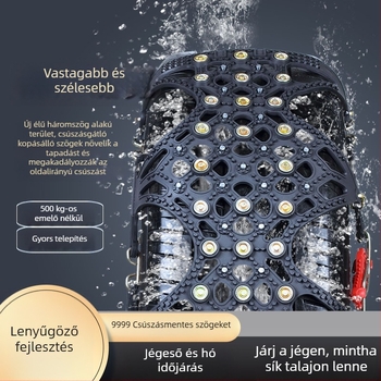 Autógumi hólánc gumibázisú és acél szegű, szélesített és megerősített kivitel, alkalmas szedánokra, furgonokra és terepjárókra