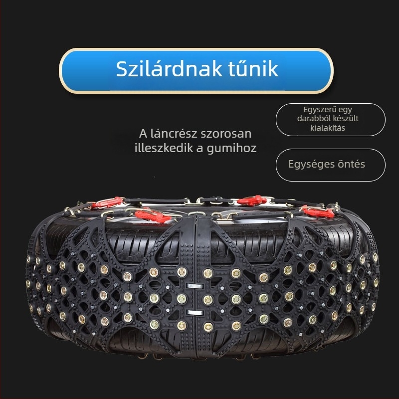 Autógumi hólánc gumibázisú és acél szegű, szélesített és megerősített kivitel, alkalmas szedánokra, furgonokra és terepjárókra