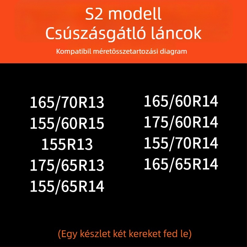 Autógumi hólánc gumibázisú és acél szegű, szélesített és megerősített kivitel, alkalmas szedánokra, furgonokra és terepjárókra
